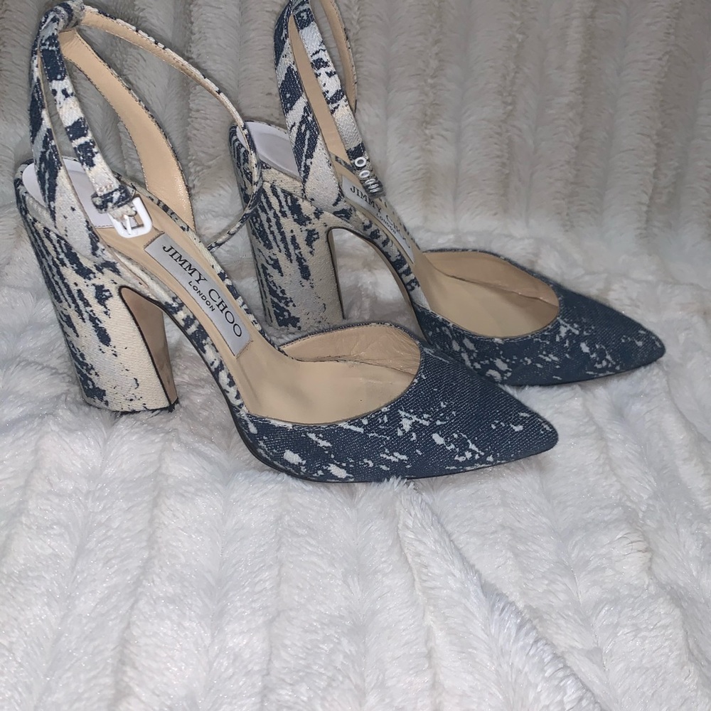 Jimmy Choo Micky 100 Denim And White Pumps